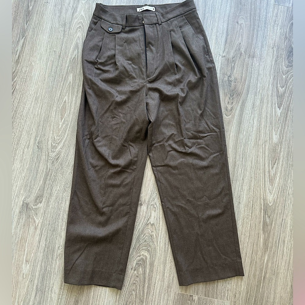 NWOT Zara Cropped Dad Pants in Brown | SIZE SMALL